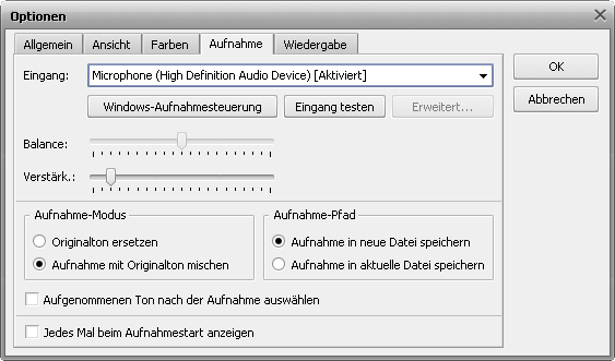 Fenster Optionen