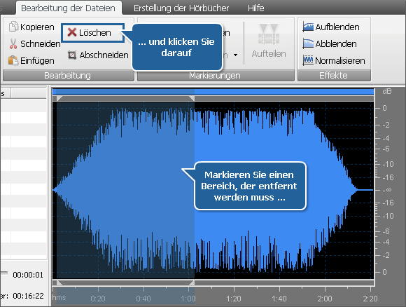 Tonbearbeitung - Löschen der unnötigen Teile