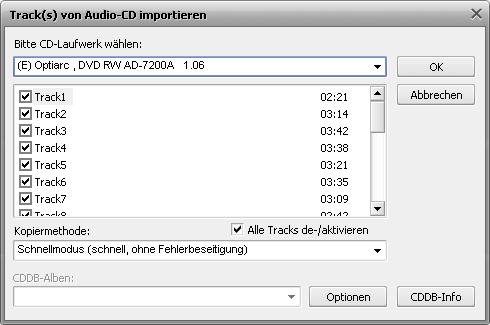 Kopieren der Audio-CDs auf die Festplatte