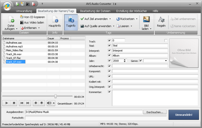 AVS Audio Converter - Änderung der Audiotags