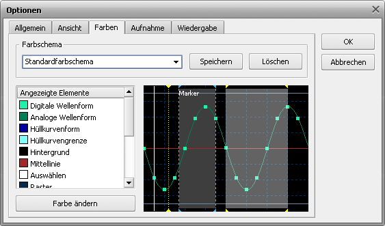 Fenster Einstellungen. Farbeinstellungen