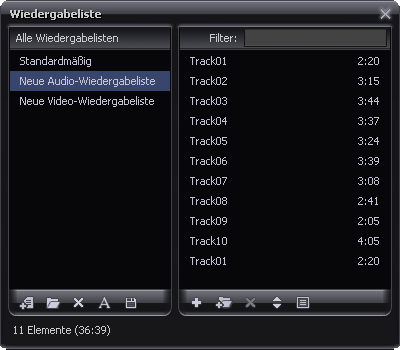 Fenster "Wiedergabeliste"