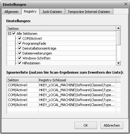 Registerkarte "Registry"