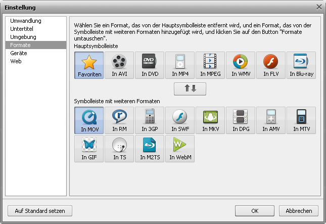 Fenster Einstellung - Registerkarte Formate