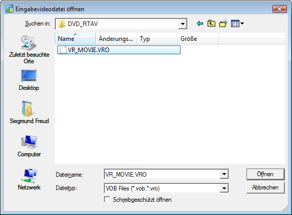 Auswahl der VRO-Videodateien