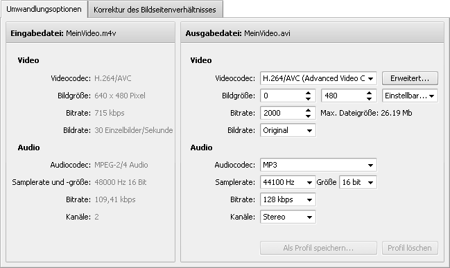 Registerkarte "Umwandlungsoptionen" - Dailymotion