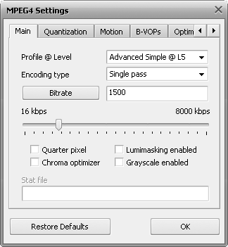 MPEG-4 Advanced Settings