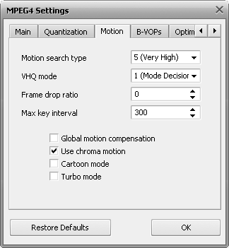 MPEG-4 Advanced Settings