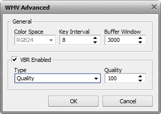 WMV Advanced Codec Settings window