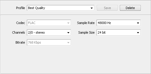 FLAC Profile Editor window