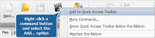 Adding command button to Quick Access Toolbar