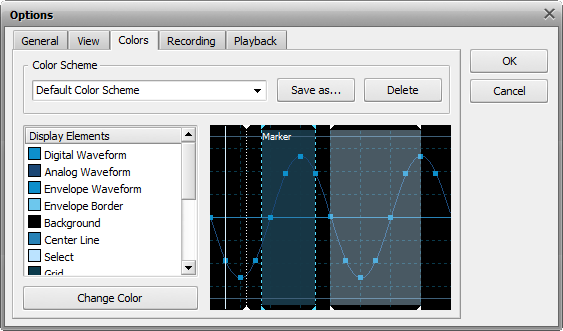 Preferences window. Colors settings tab