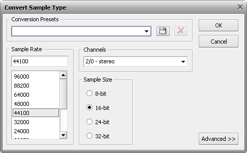 Convert Sample Type window