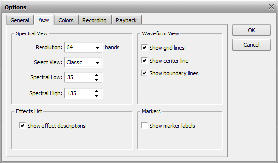 Preferences window. Display settings tab