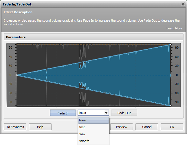 Fade in/Fade out effect settings