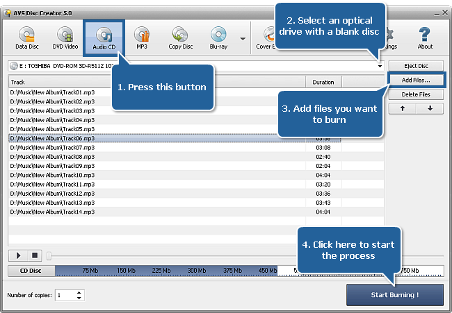 Creating an Audio CD disc