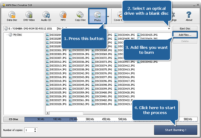 Creating a disc with photos