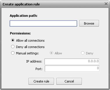 add application rule window