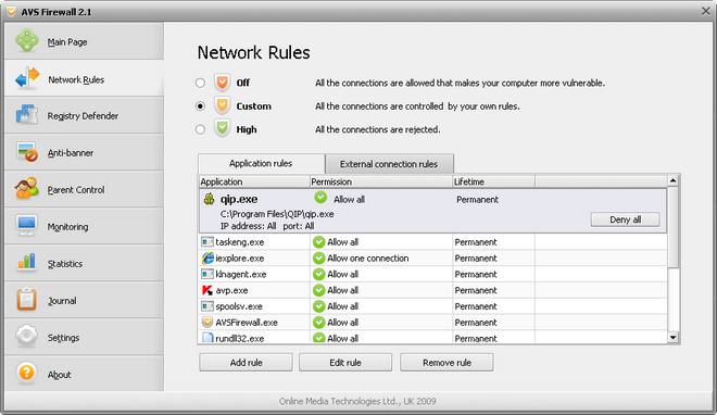 application rule window