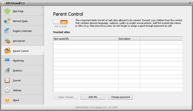 Parent control window