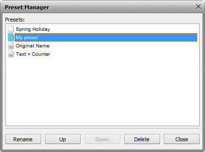 Presets Manager window