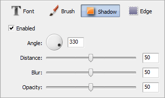 Text Properties area. Shadow