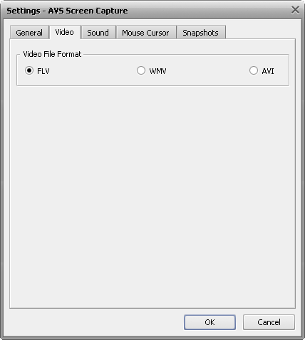 Capture settings window. Video Tab