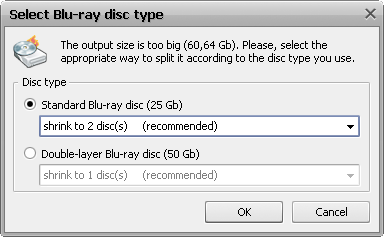 Select Blu-ray Disc Type window