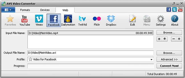 AVS Video Converter main window - Facebook