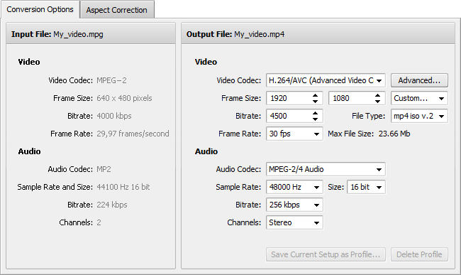 Conversion Options Tab - Samsung