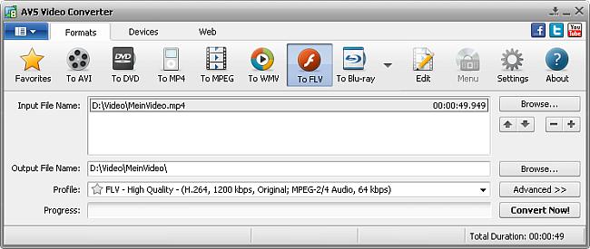 AVS Video Converter main window - to FLV