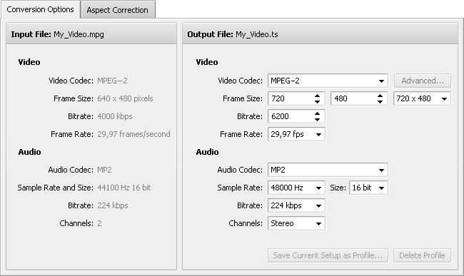 Conversion Options Tab - TS