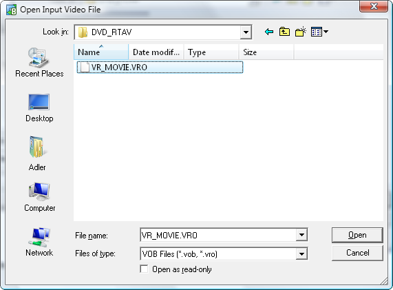 Selecting VRO video files