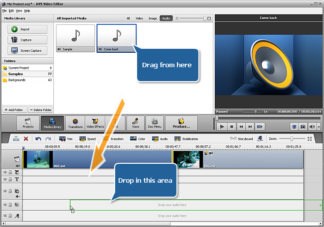 how to put music to file using avs video remaker