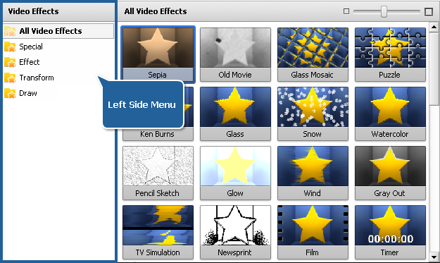 Files and Effects Area - Effects view