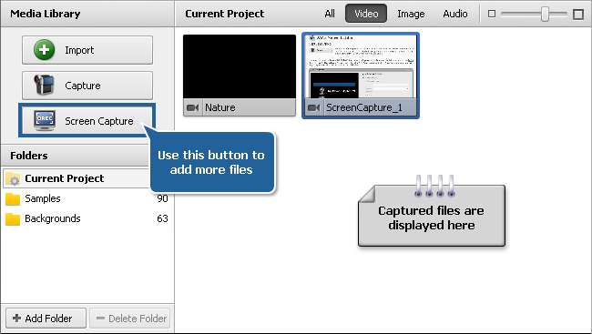 Files and Effects Area - Video files view