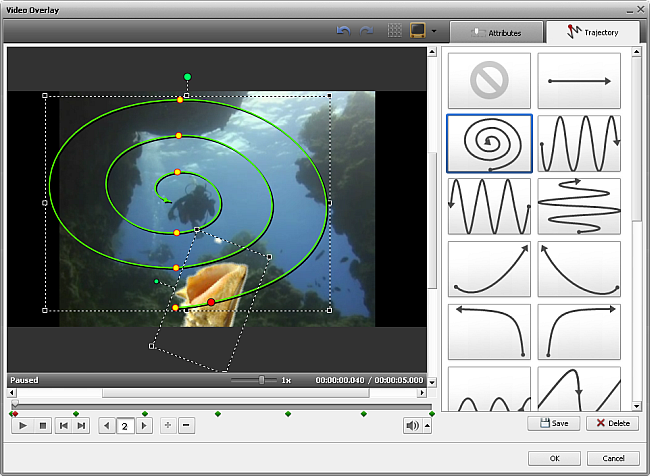 Overlay Properties window. Trajectory