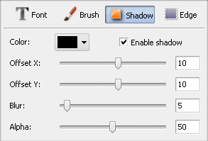 Text Properties window. Shadow