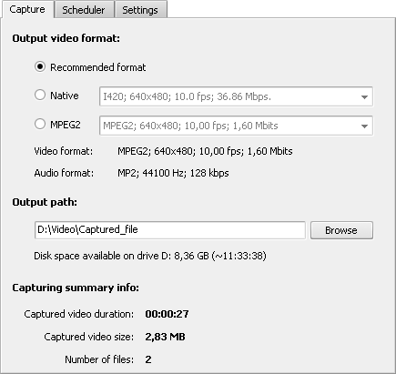 Setting capture device parameters