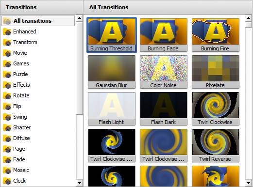 Selection Area - Transitions view