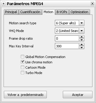 Configuración del codec de vídeo MPEG-4