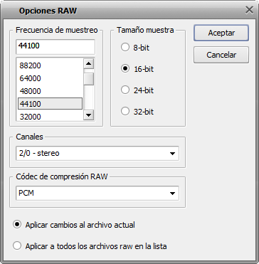 Opciones RAW