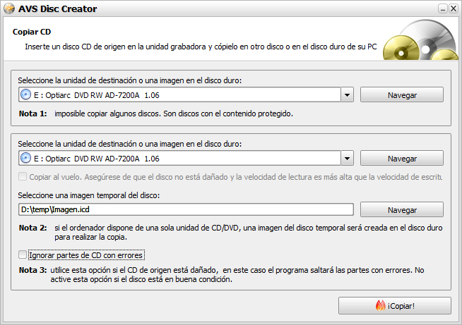 Pantalla Copiar CD