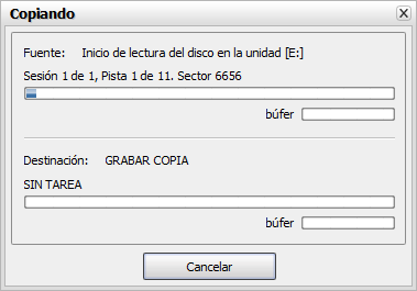 Pantalla Progreso de copia