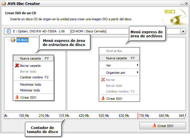 Pantalla Crear ISO de CD