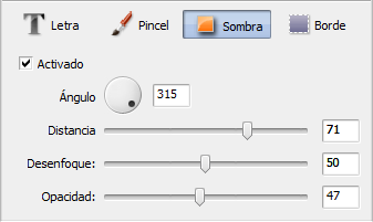 Ventana Propiedades de texto. Sombra