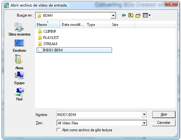 Selección de archivos vídeo BDM