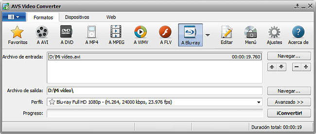 La pantalla principal de AVS Video Converter - a Blu-ray