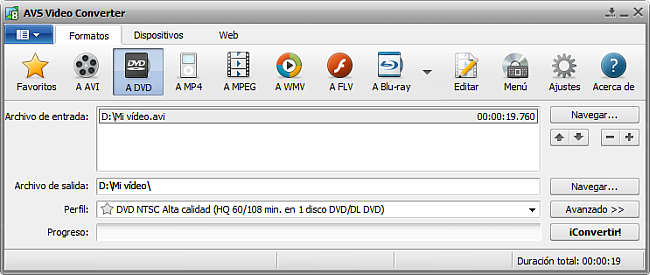 La pantalla principal de AVS Video Converter - a DVD