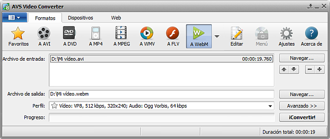 La pantalla principal de AVS Video Converter - a WebM